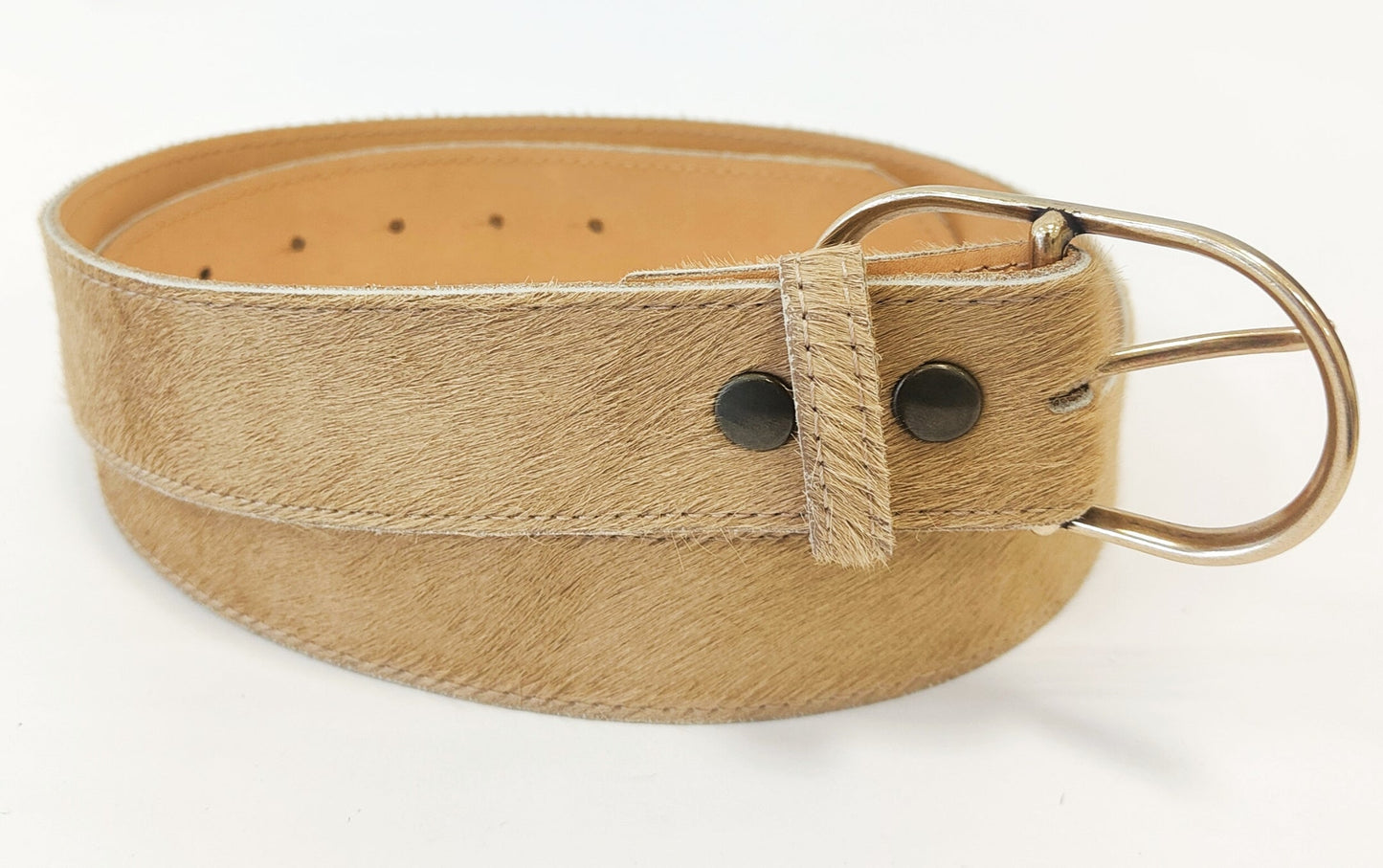 Beige pony skin belt